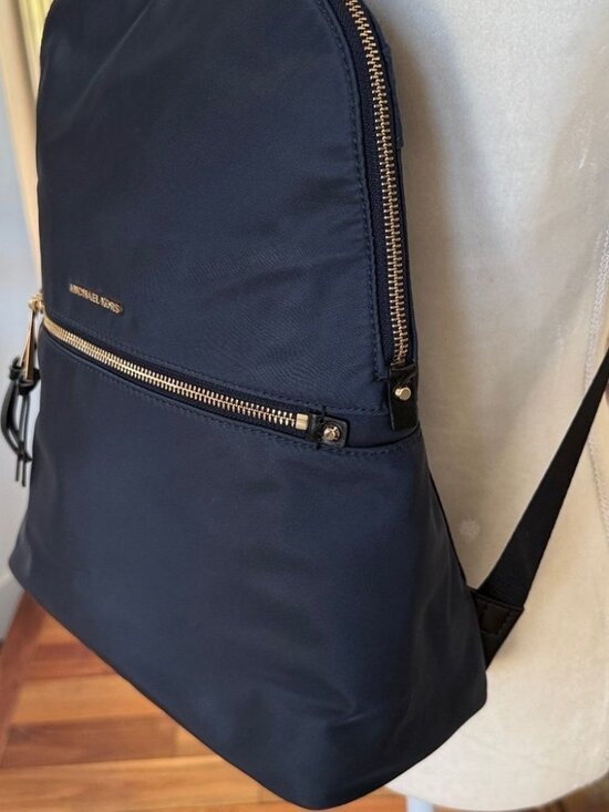 Michael Kors MK Polly Nylon Black Slim Backpack with Gold Details